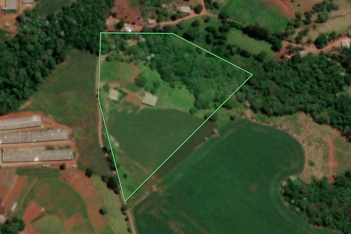 Imagem de satélite do imóvel rural em Enéas Marques (PR), com o contorno declarado no CAR desenhado por cima.