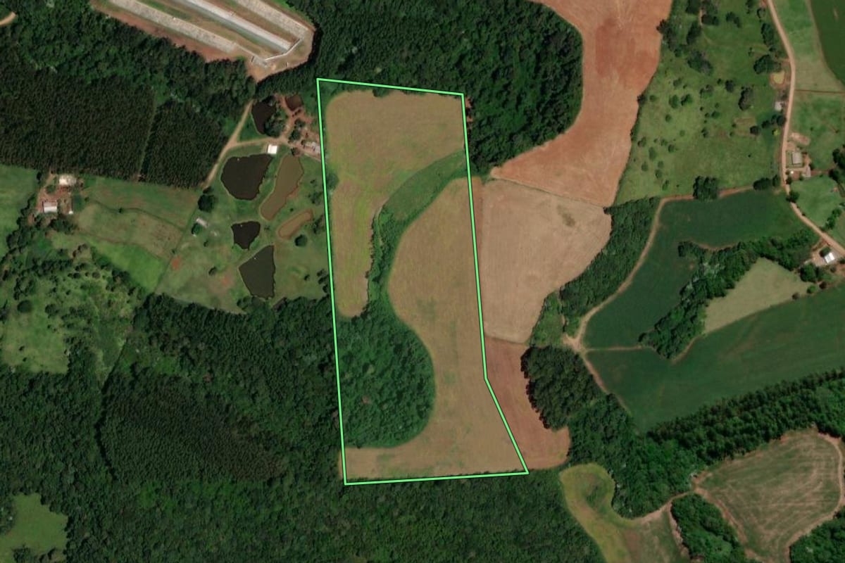 Imagem de satélite do imóvel rural em Enéas Marques (PR), com o contorno declarado no CAR desenhado por cima.