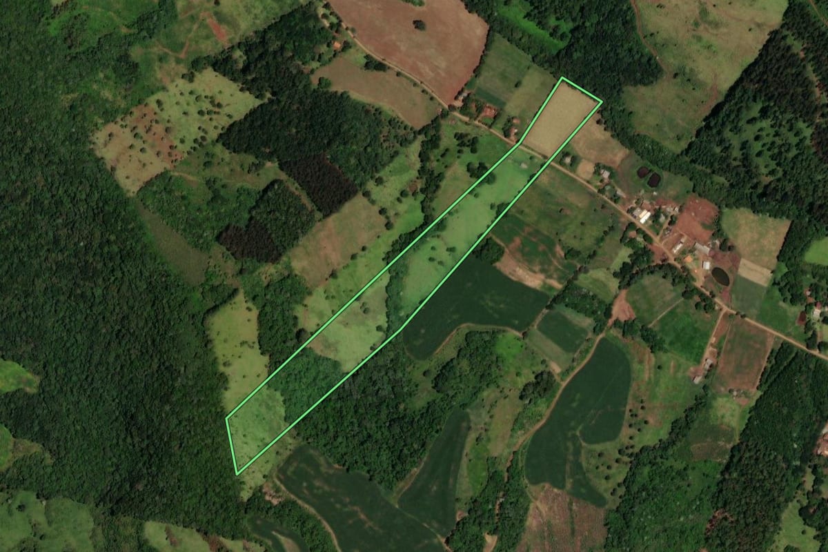 Imagem de satélite do imóvel rural em Enéas Marques (PR), com o contorno declarado no CAR desenhado por cima.