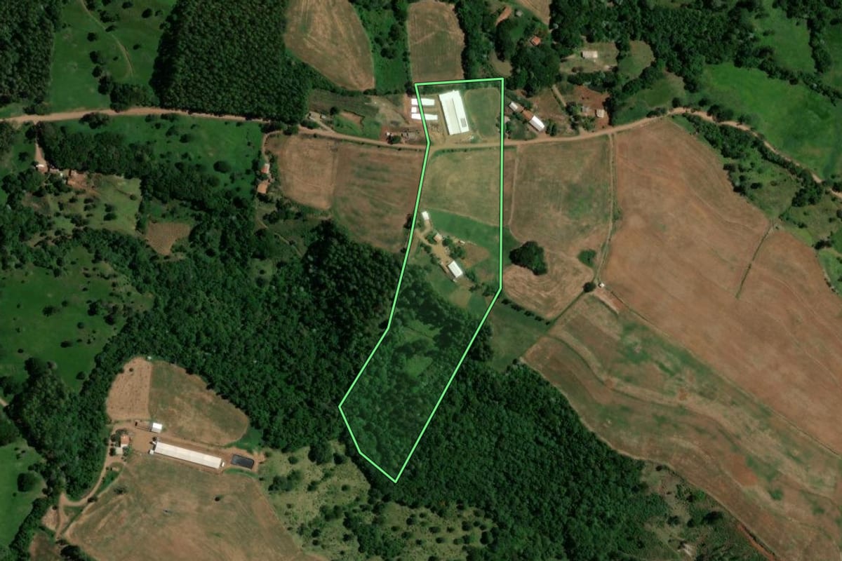 Imagem de satélite do imóvel rural em Enéas Marques (PR), com o contorno declarado no CAR desenhado por cima.