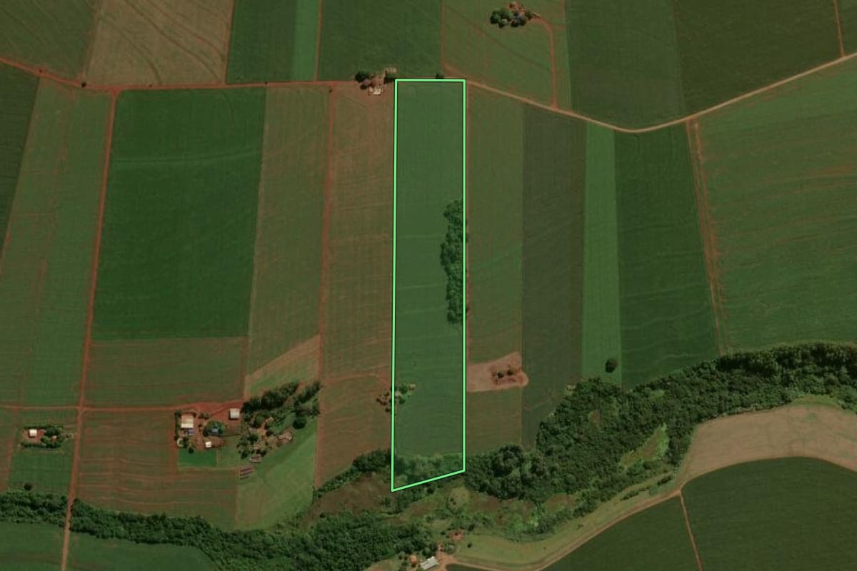 Imagem de satélite do imóvel rural em Engenheiro Beltrão (PR), com o contorno declarado no CAR desenhado por cima.