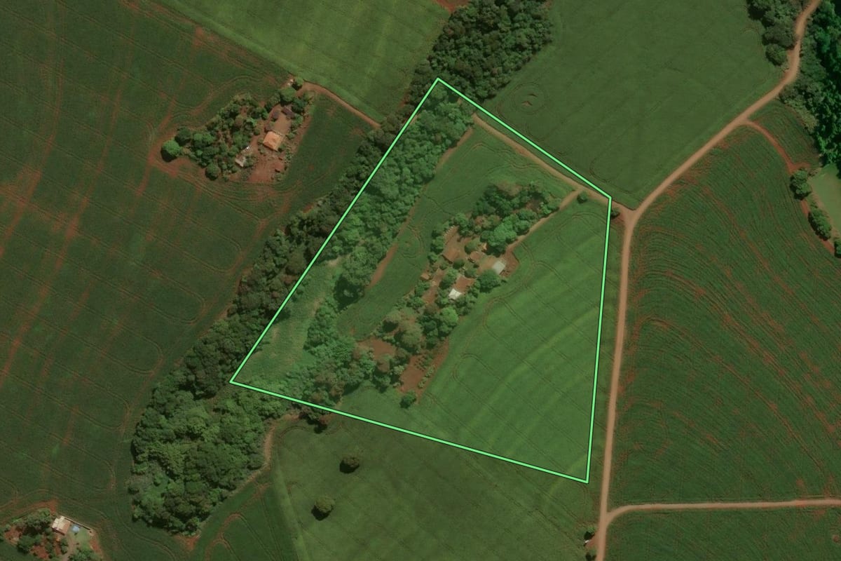 Imagem de satélite do imóvel rural em Engenheiro Beltrão (PR), com o contorno declarado no CAR desenhado por cima.