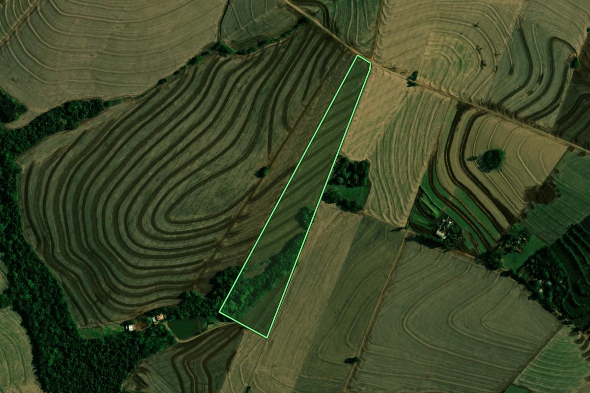 Imagem de satélite do imóvel rural em Engenheiro Beltrão (PR), com o contorno declarado no CAR desenhado por cima.
