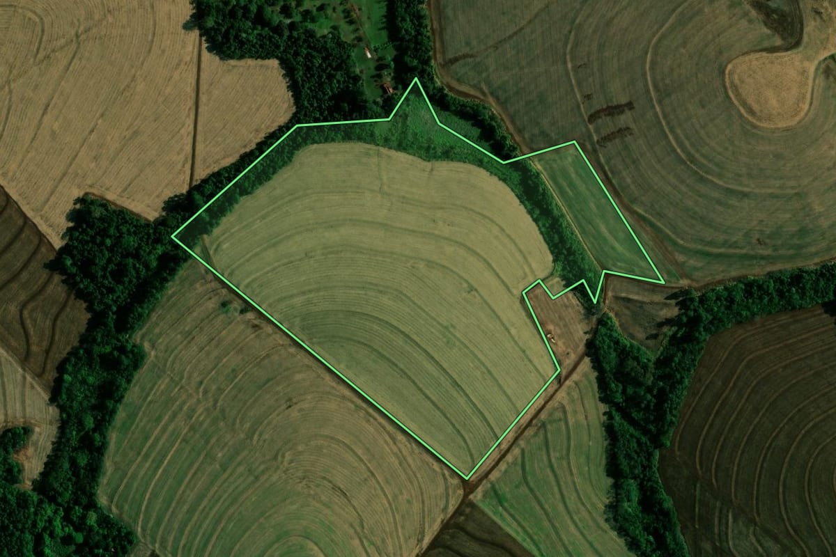 Imagem de satélite do imóvel rural em Engenheiro Beltrão (PR), com o contorno declarado no CAR desenhado por cima.