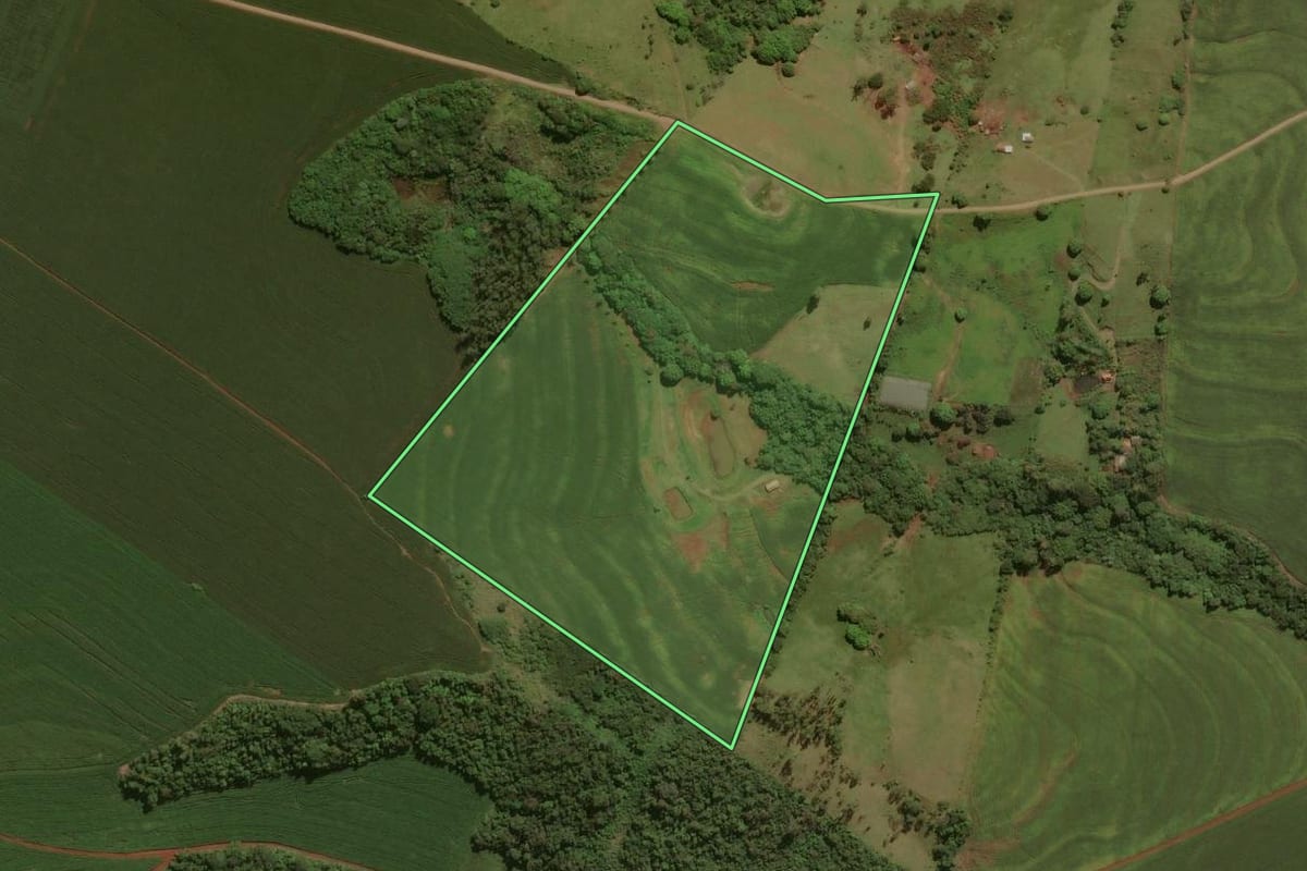 Imagem de satélite do imóvel rural em Engenheiro Beltrão (PR), com o contorno declarado no CAR desenhado por cima.