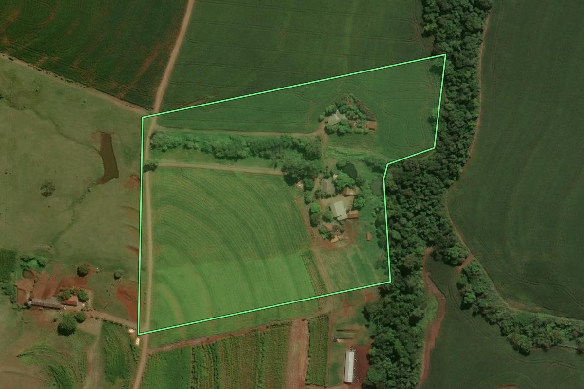 Imagem de satélite do imóvel rural em Engenheiro Beltrão (PR), com o contorno declarado no CAR desenhado por cima.