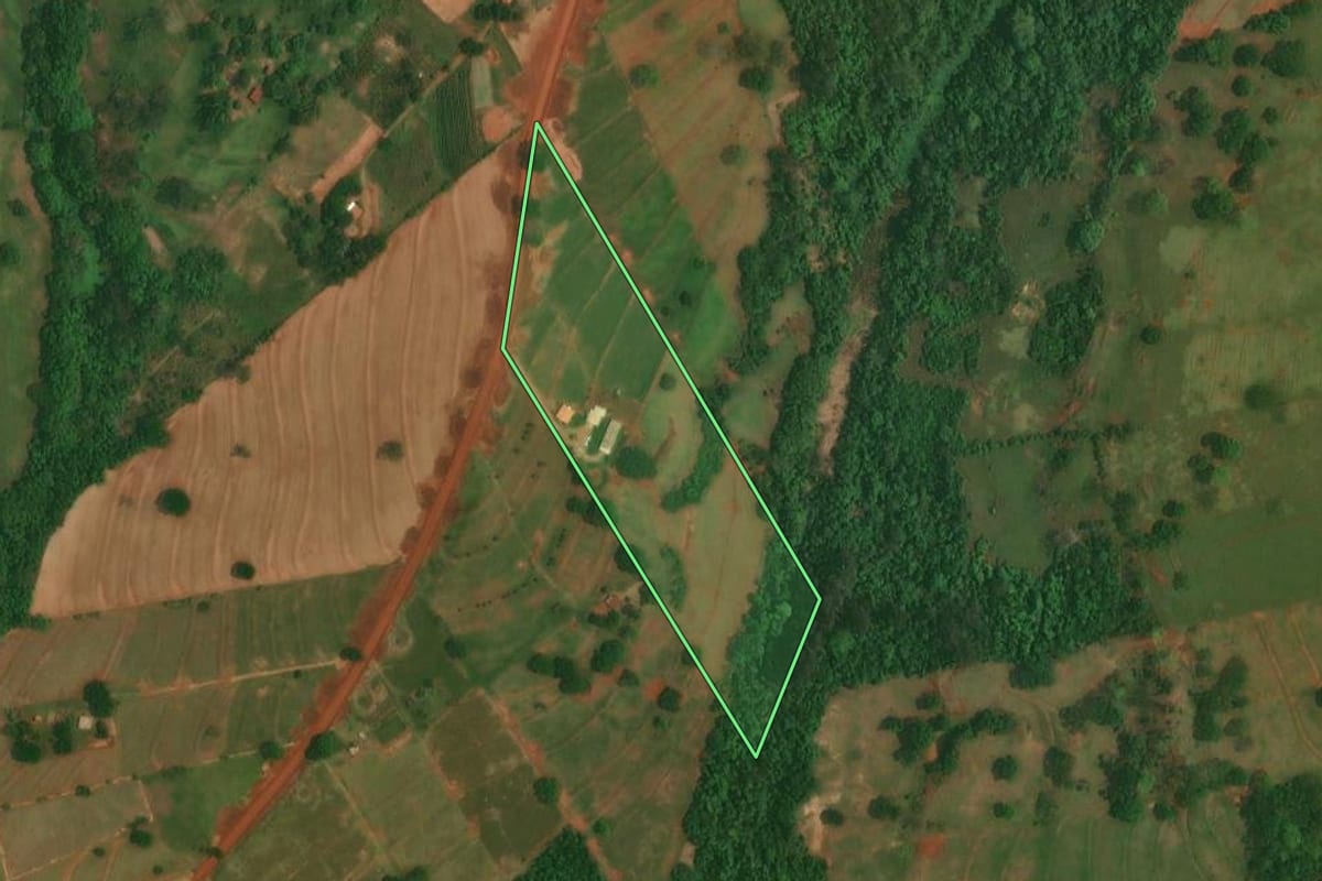 Imagem de satélite do imóvel rural em Esperança Nova (PR), com o contorno declarado no CAR desenhado por cima.