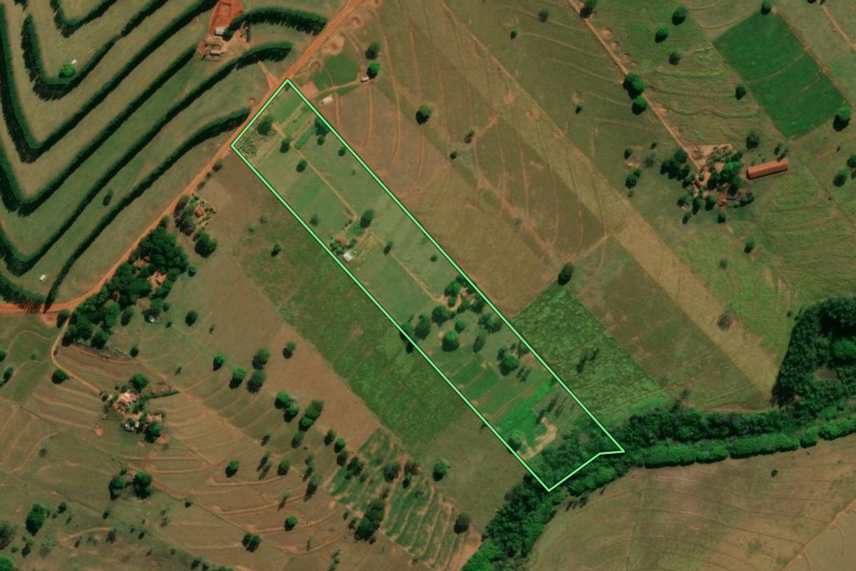 Imagem de satélite do imóvel rural em Esperança Nova (PR), com o contorno declarado no CAR desenhado por cima.