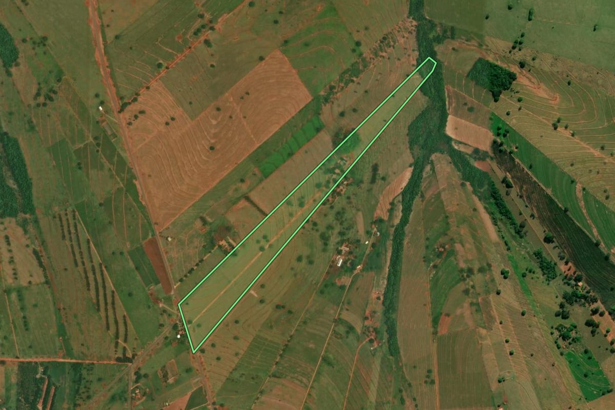 Imagem de satélite do imóvel rural em Esperança Nova (PR), com o contorno declarado no CAR desenhado por cima.
