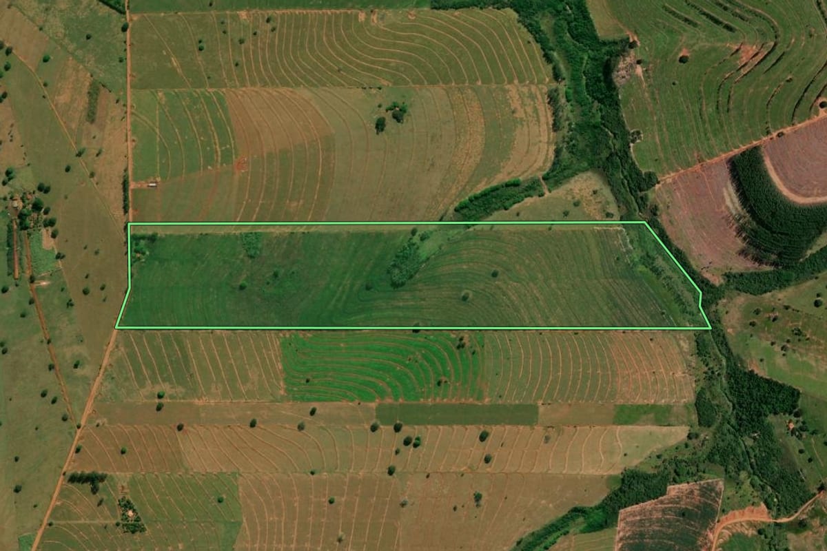 Imagem de satélite do imóvel rural em Esperança Nova (PR), com o contorno declarado no CAR desenhado por cima.