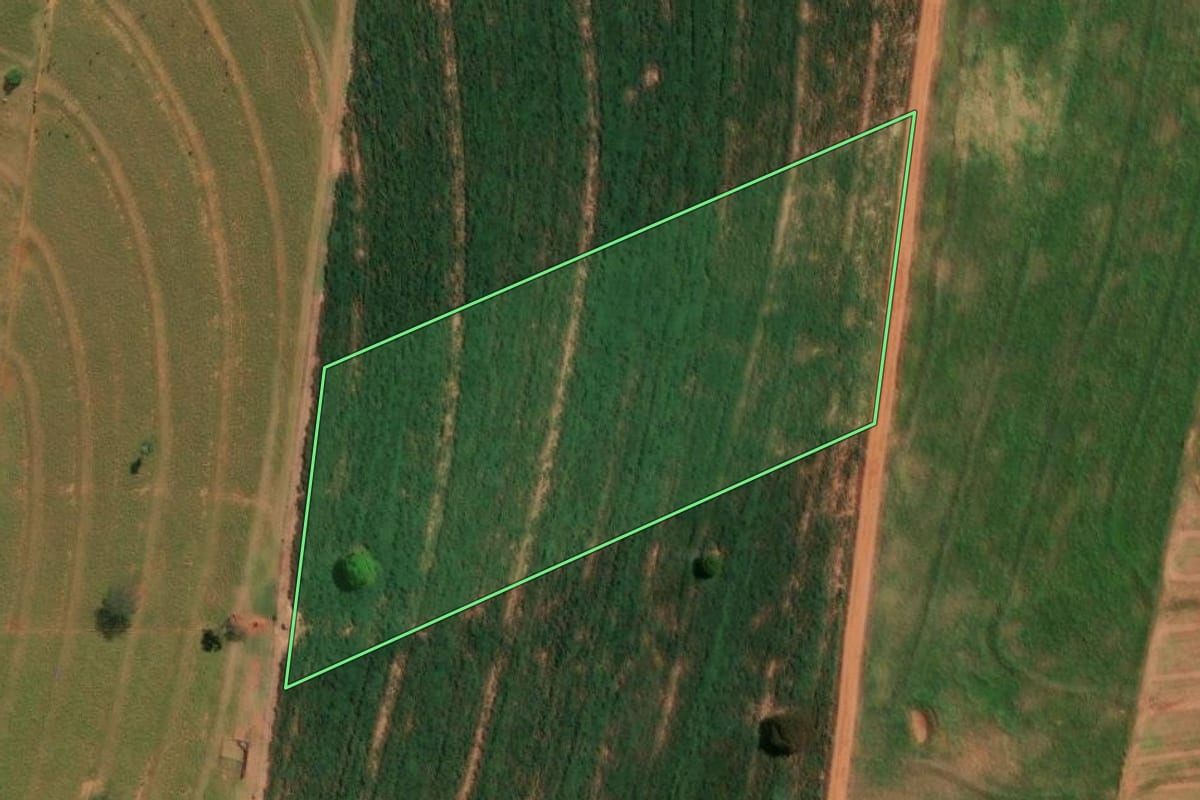 Imagem de satélite do imóvel rural em Esperança Nova (PR), com o contorno declarado no CAR desenhado por cima.