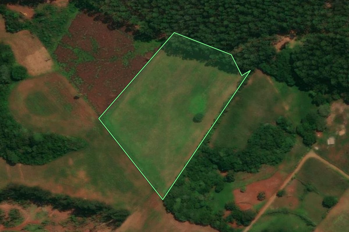 Imagem de satélite do imóvel rural em Espigão Alto do Iguaçu (PR), com o contorno declarado no CAR desenhado por cima.