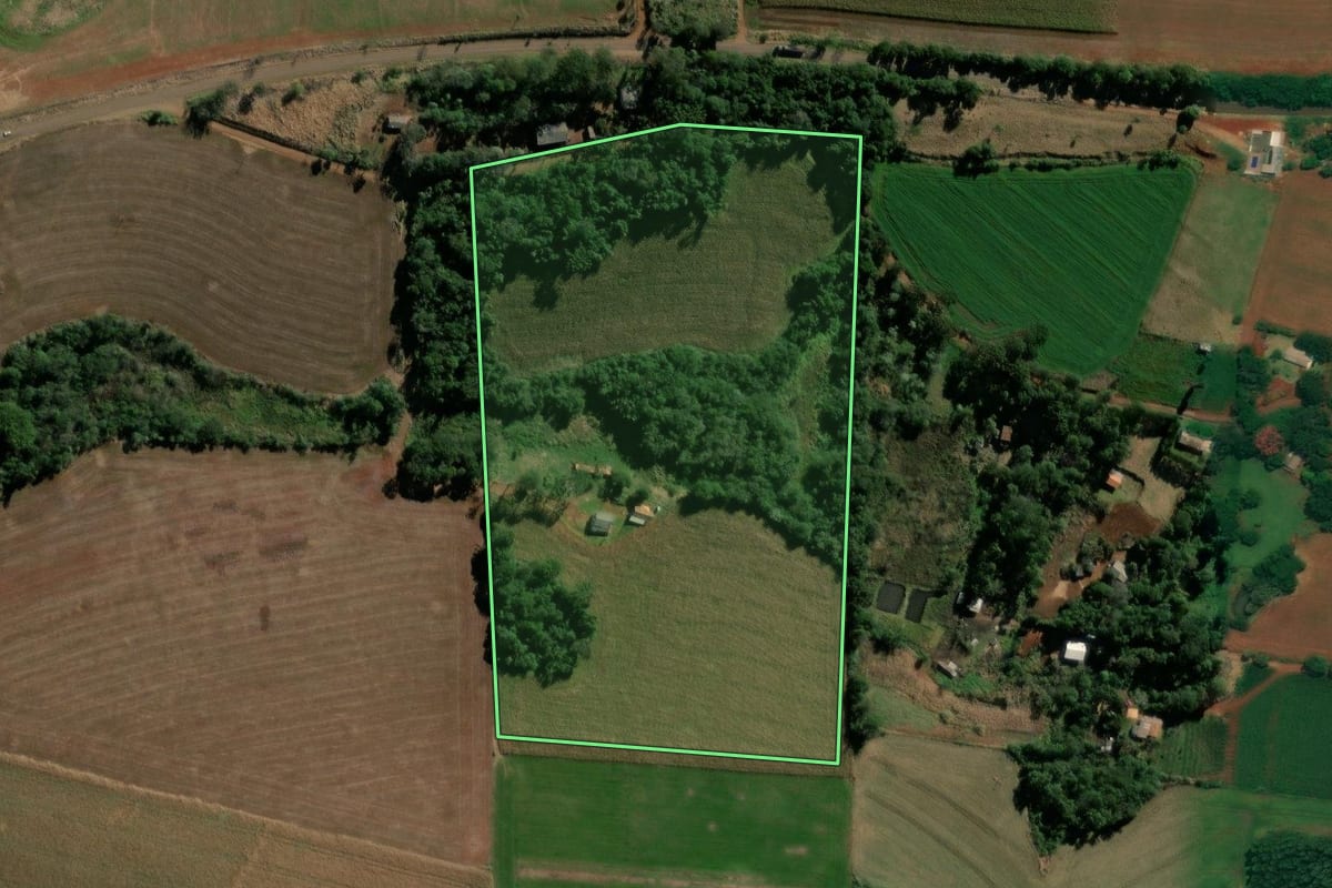 Imagem de satélite do imóvel rural em Espigão Alto do Iguaçu (PR), com o contorno declarado no CAR desenhado por cima.
