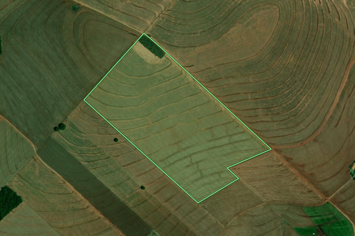 Imagem de satélite do imóvel rural em Farol (PR), com o contorno declarado no CAR desenhado por cima.