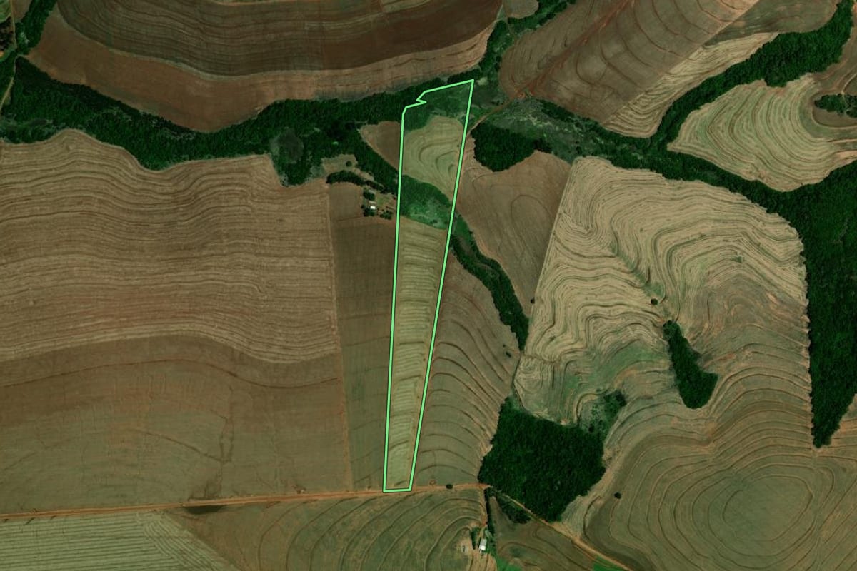 Imagem de satélite do imóvel rural em Farol (PR), com o contorno declarado no CAR desenhado por cima.
