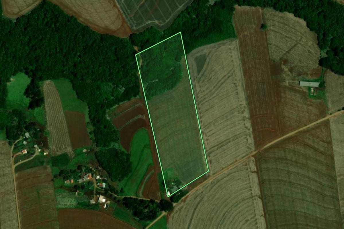 Imagem de satélite do imóvel rural em Farol (PR), com o contorno declarado no CAR desenhado por cima.