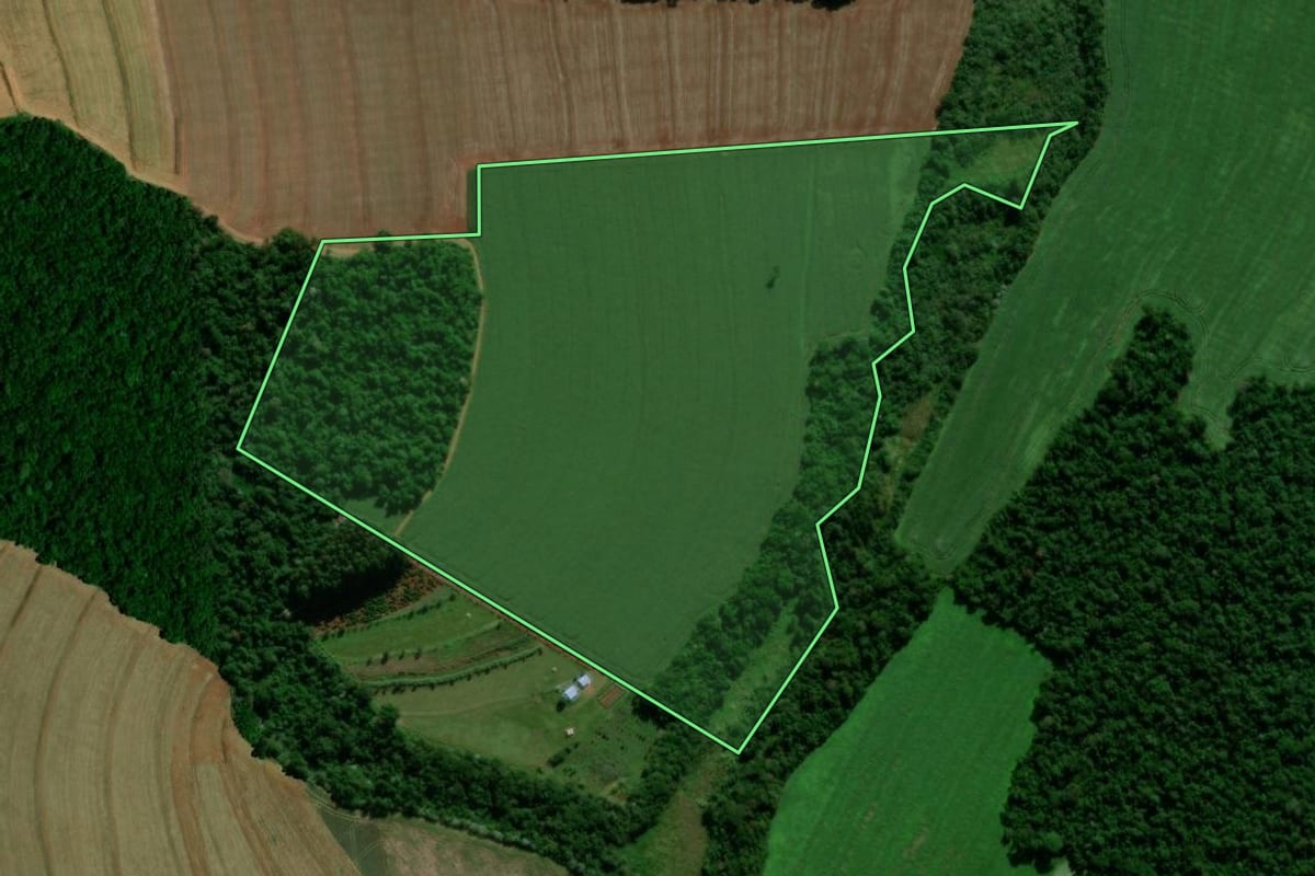 Imagem de satélite do imóvel rural em Farol (PR), com o contorno declarado no CAR desenhado por cima.