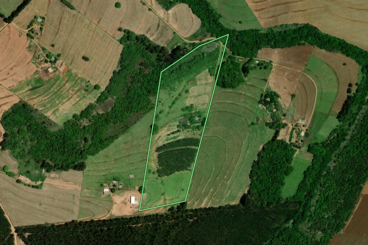 Imagem de satélite do imóvel rural em Farol (PR), com o contorno declarado no CAR desenhado por cima.