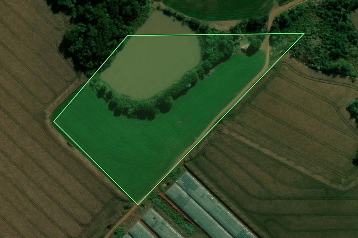Imagem de satélite do imóvel rural em Faxinal (PR), com o contorno declarado no CAR desenhado por cima.