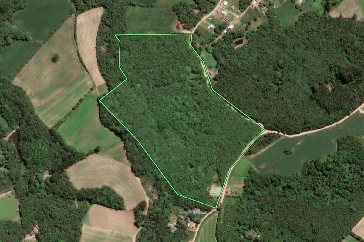 Imagem de satélite do imóvel rural em Fazenda Rio Grande (PR), com o contorno declarado no CAR desenhado por cima.