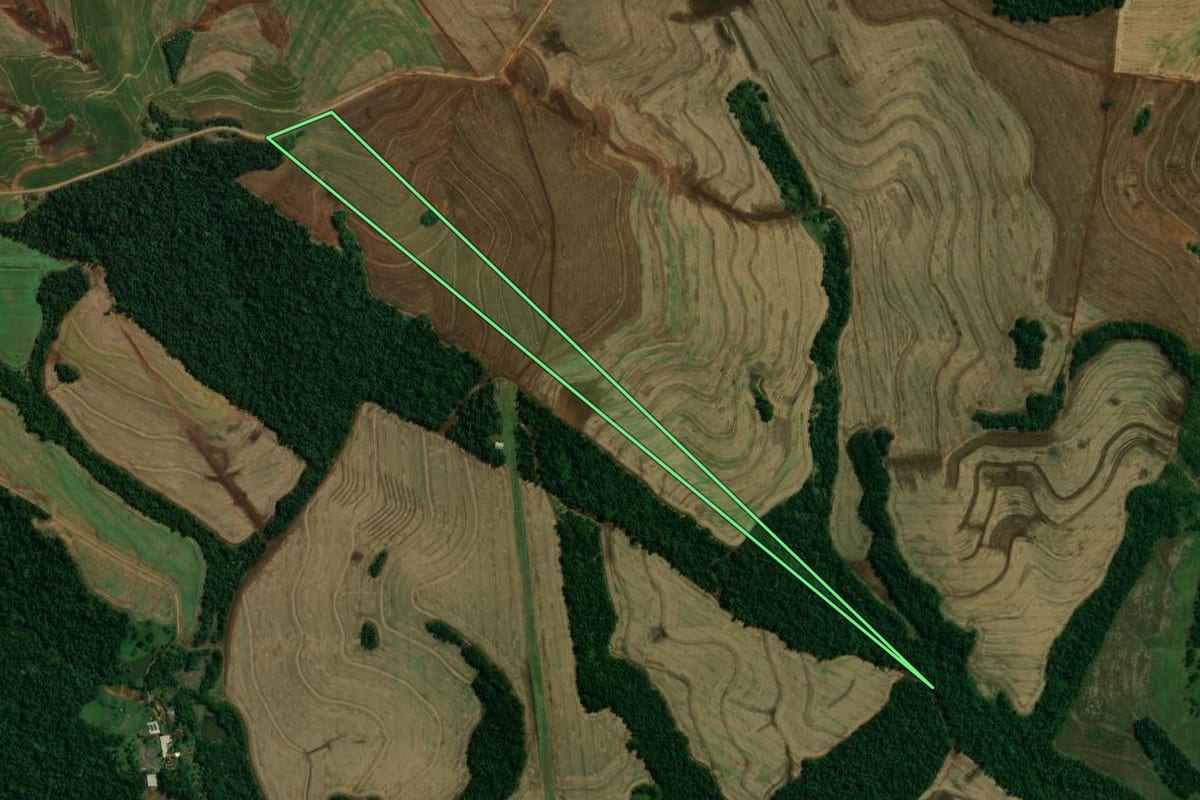Imagem de satélite do imóvel rural em Fênix (PR), com o contorno declarado no CAR desenhado por cima.