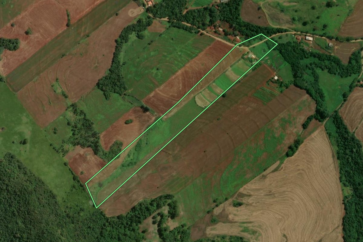 Imagem de satélite do imóvel rural em Fênix (PR), com o contorno declarado no CAR desenhado por cima.