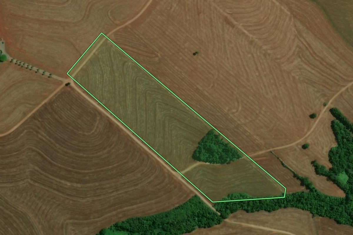 Imagem de satélite do imóvel rural em Fênix (PR), com o contorno declarado no CAR desenhado por cima.