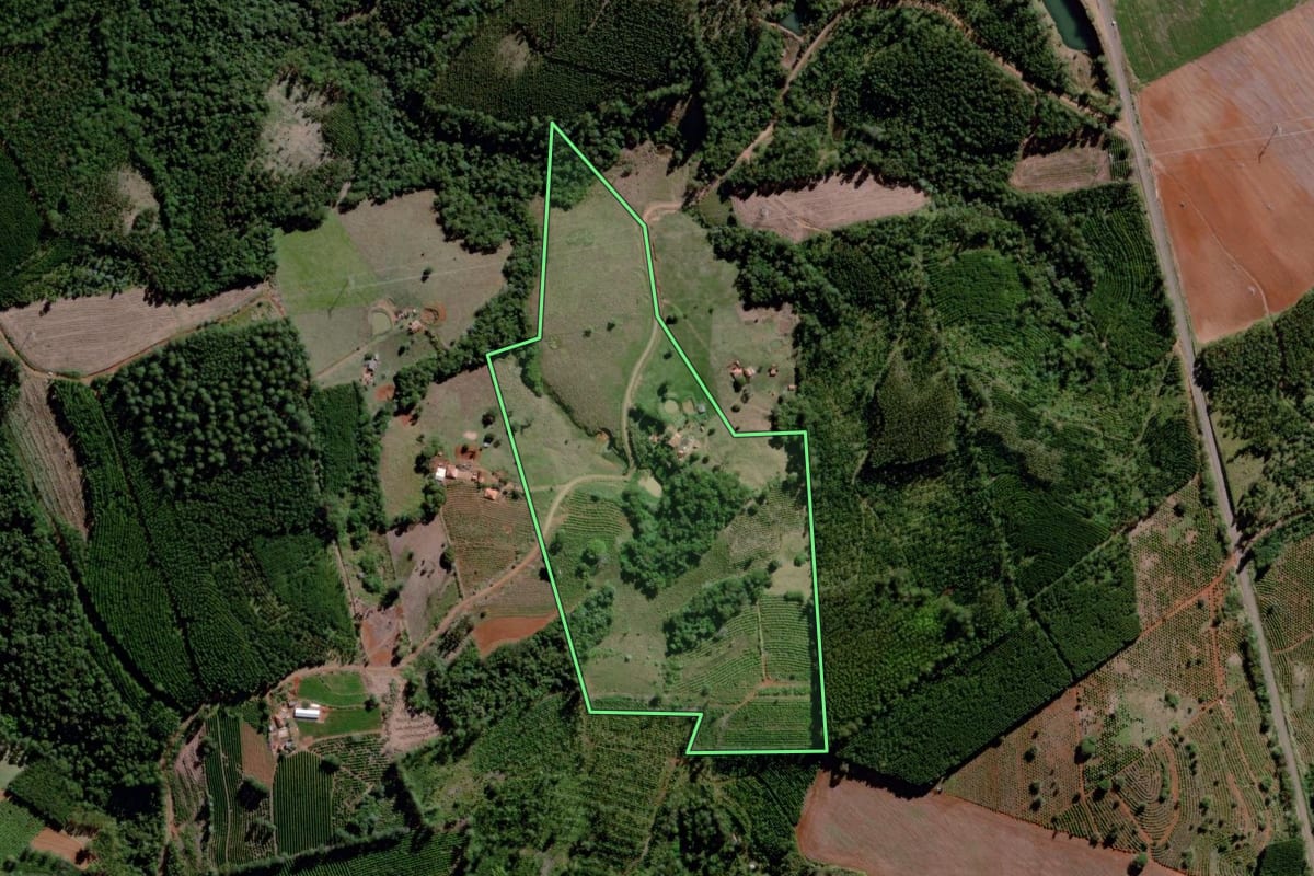 Imagem de satélite do imóvel rural em Figueira (PR), com o contorno declarado no CAR desenhado por cima.