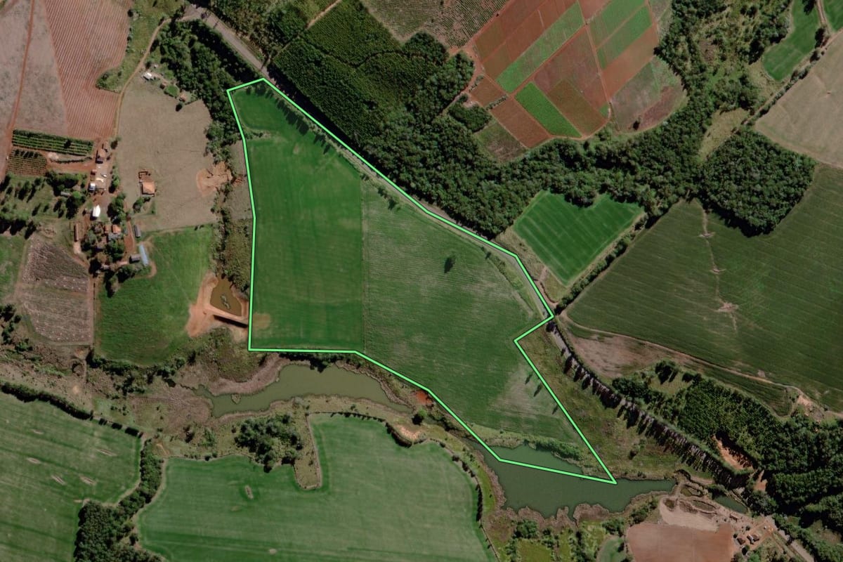 Imagem de satélite do imóvel rural em Figueira (PR), com o contorno declarado no CAR desenhado por cima.