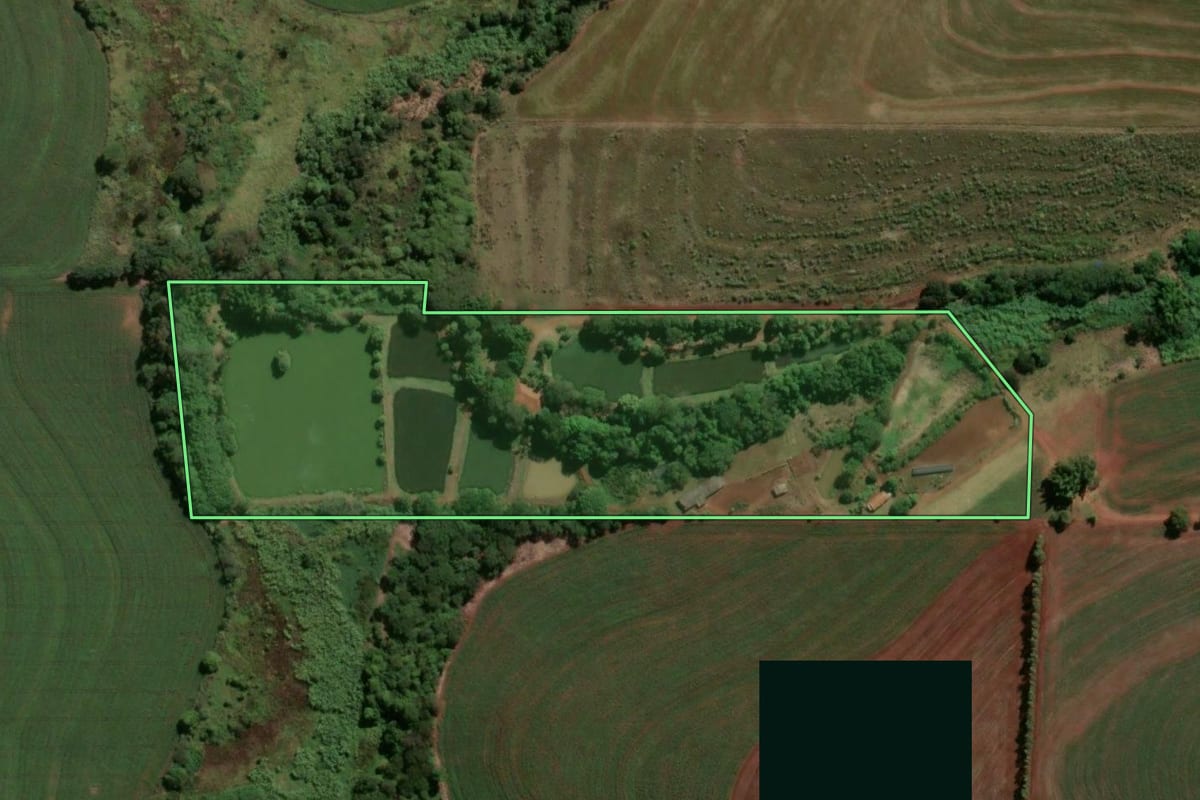 Imagem de satélite do imóvel rural em Floraí (PR), com o contorno declarado no CAR desenhado por cima.