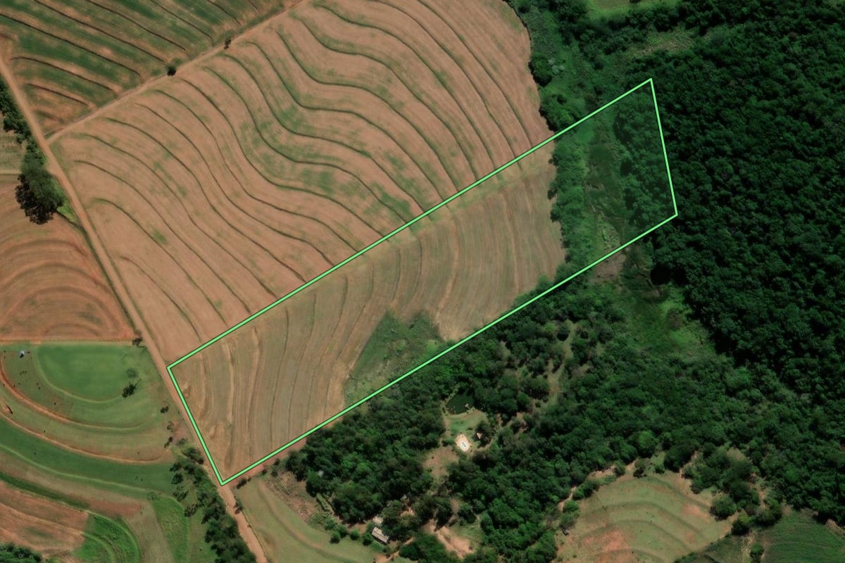 Imagem de satélite do imóvel rural em Floraí (PR), com o contorno declarado no CAR desenhado por cima.