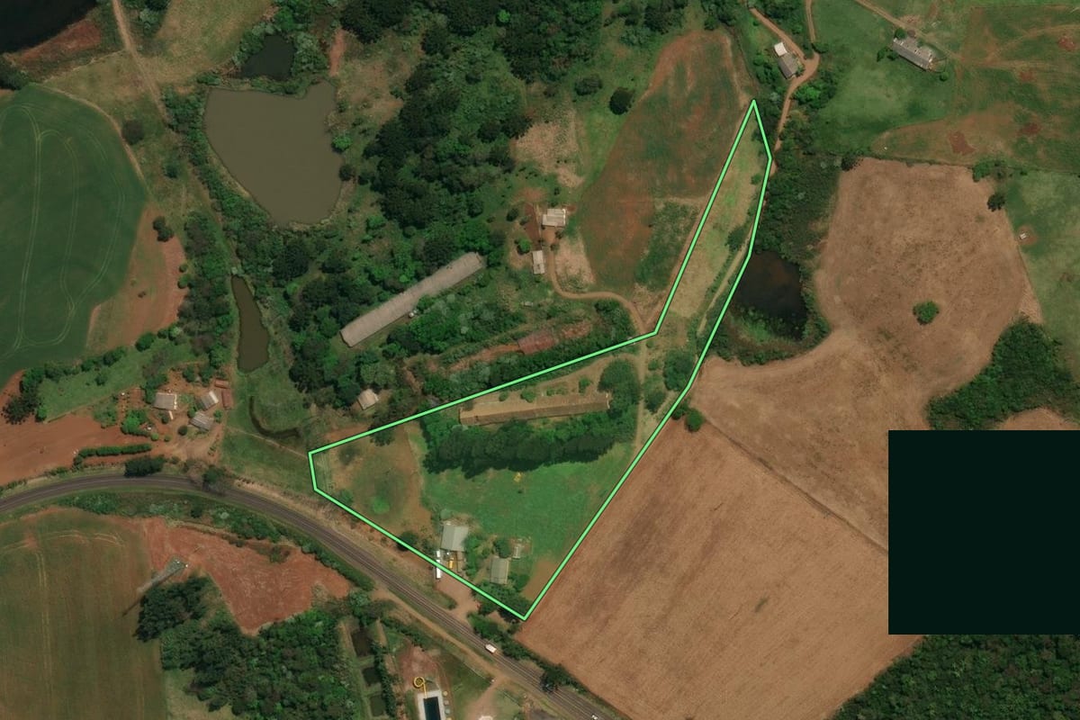 Imagem de satélite do imóvel rural em Flor da Serra do Sul (PR), com o contorno declarado no CAR desenhado por cima.
