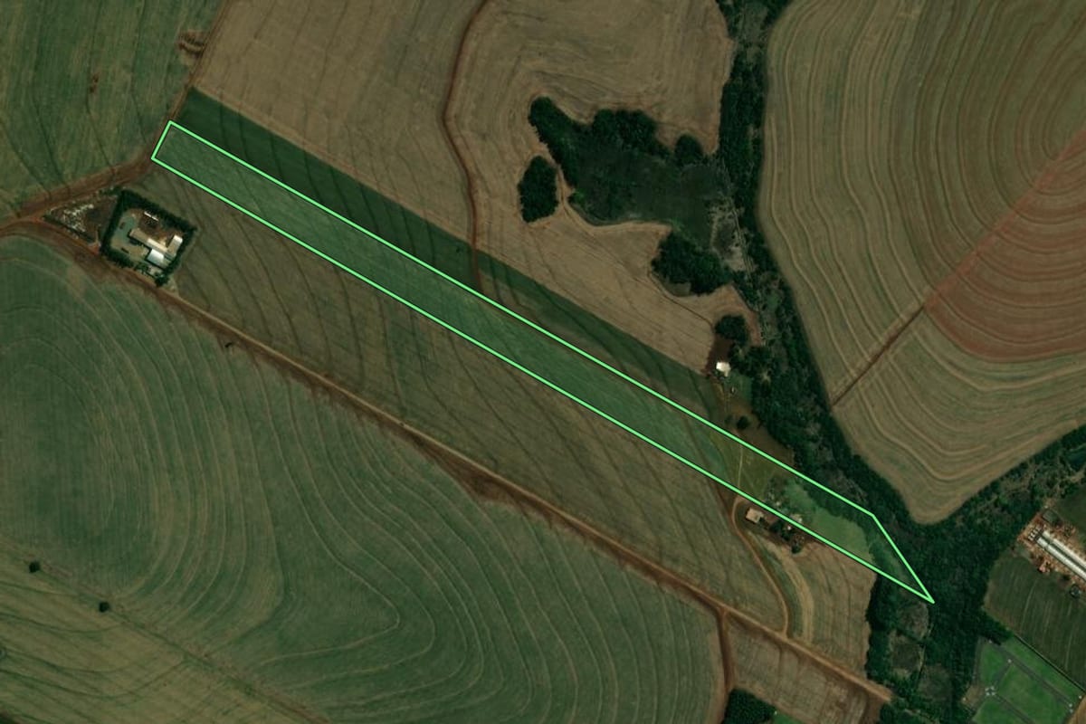Imagem de satélite do imóvel rural em Floresta (PR), com o contorno declarado no CAR desenhado por cima.