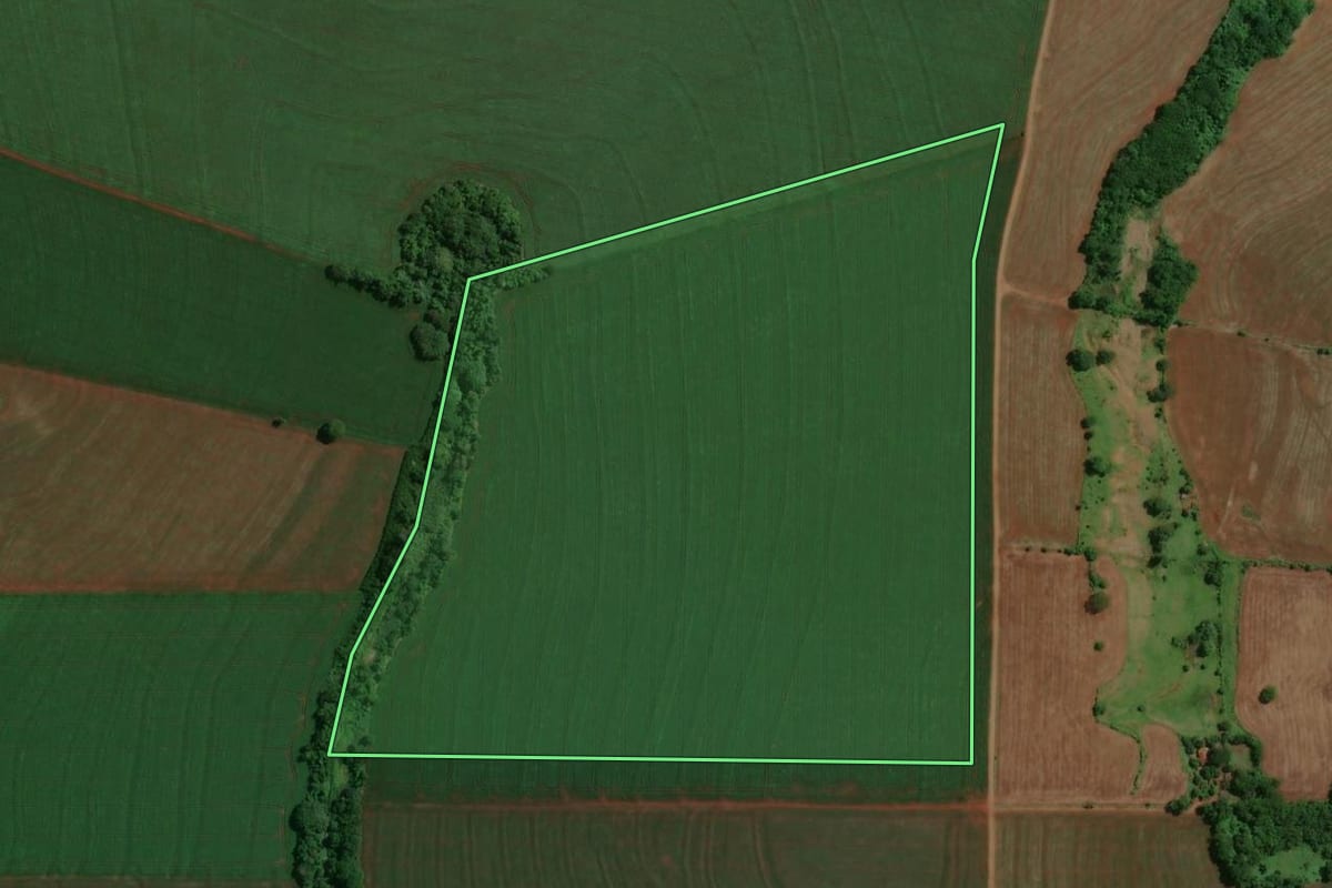 Imagem de satélite do imóvel rural em Floresta (PR), com o contorno declarado no CAR desenhado por cima.