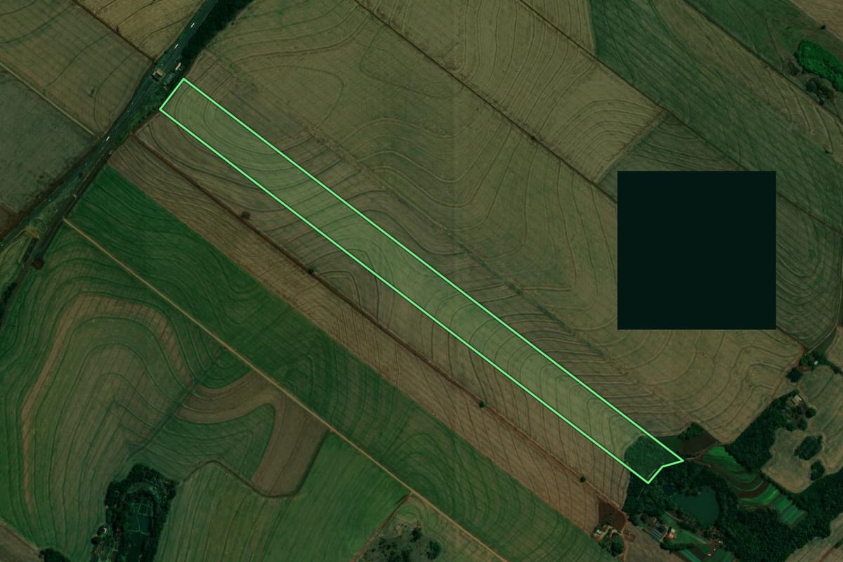Imagem de satélite do imóvel rural em Floresta (PR), com o contorno declarado no CAR desenhado por cima.