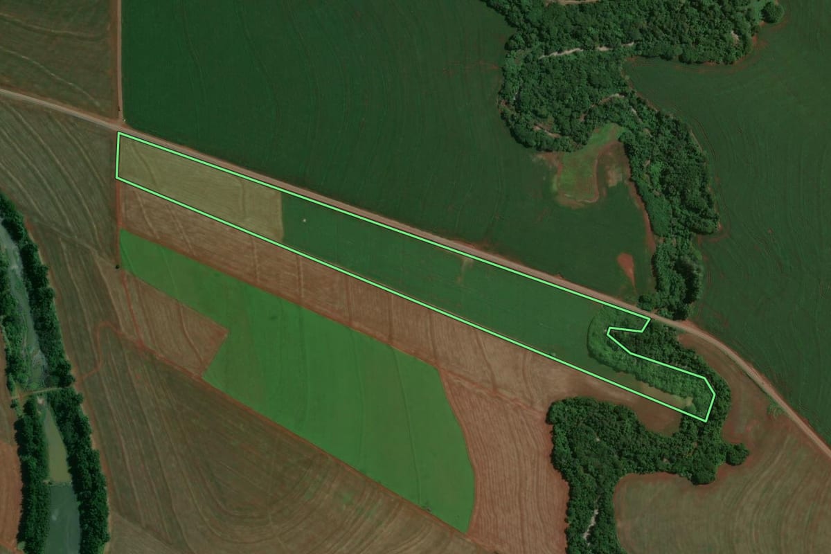 Imagem de satélite do imóvel rural em Floresta (PR), com o contorno declarado no CAR desenhado por cima.