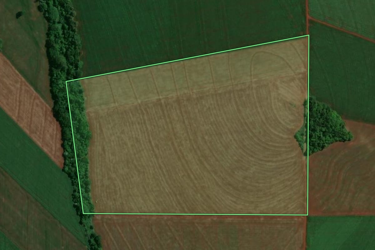 Imagem de satélite do imóvel rural em Floresta (PR), com o contorno declarado no CAR desenhado por cima.
