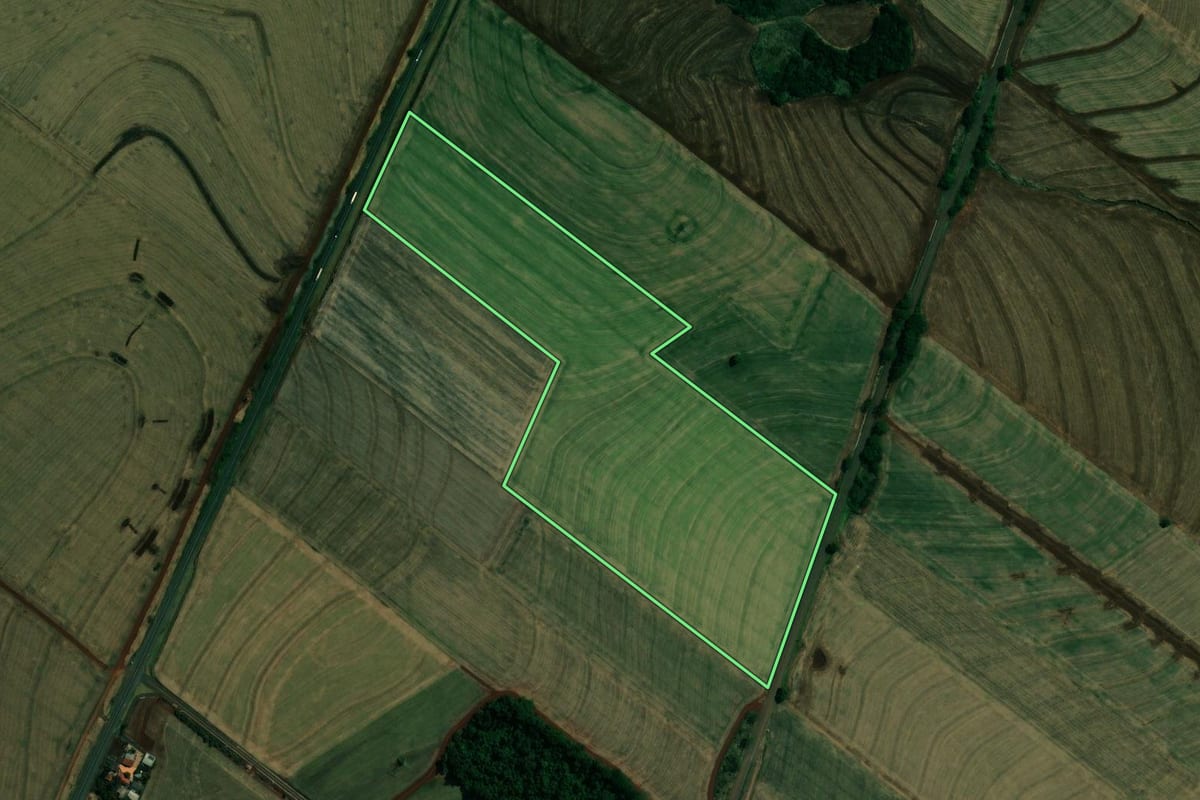 Imagem de satélite do imóvel rural em Floresta (PR), com o contorno declarado no CAR desenhado por cima.