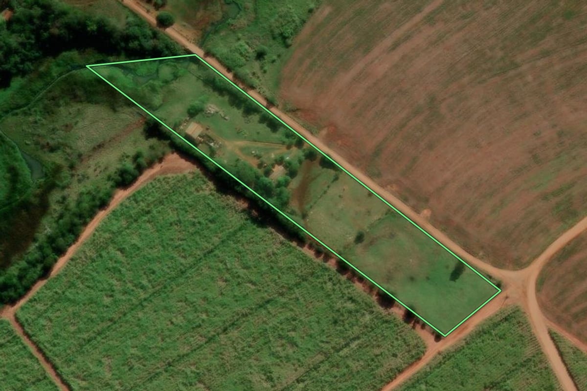 Imagem de satélite do imóvel rural em Florestópolis (PR), com o contorno declarado no CAR desenhado por cima.