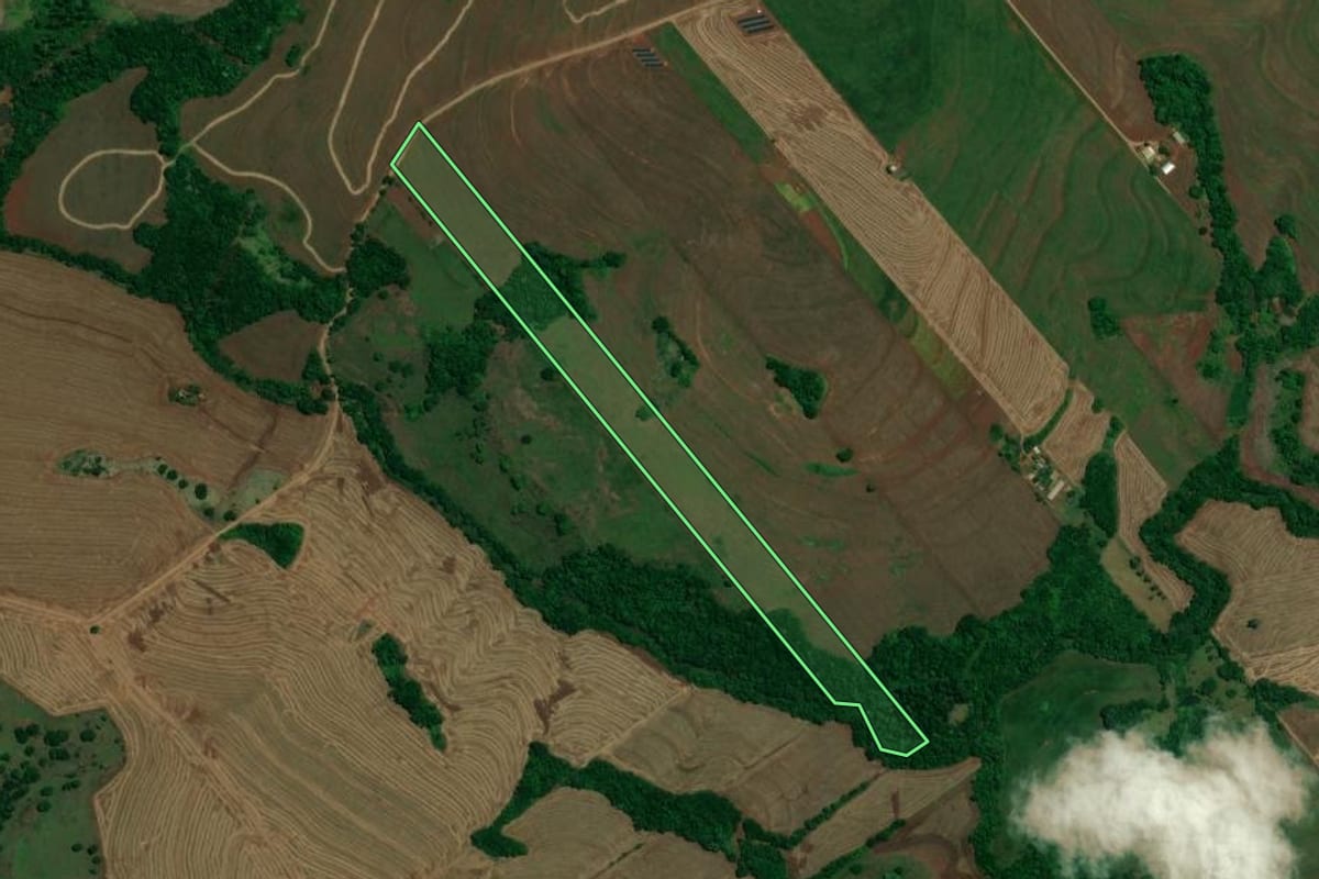 Imagem de satélite do imóvel rural em Formosa do Oeste (PR), com o contorno declarado no CAR desenhado por cima.