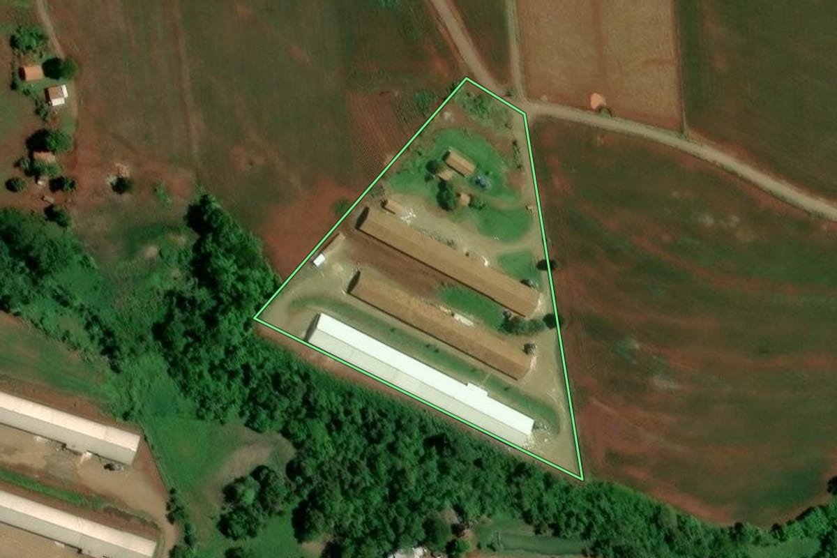 Imagem de satélite do imóvel rural em Formosa do Oeste (PR), com o contorno declarado no CAR desenhado por cima.