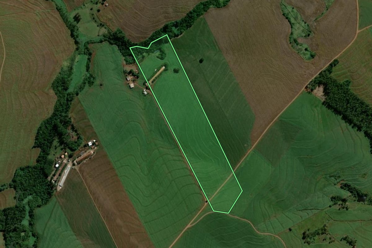 Imagem de satélite do imóvel rural em Formosa do Oeste (PR), com o contorno declarado no CAR desenhado por cima.