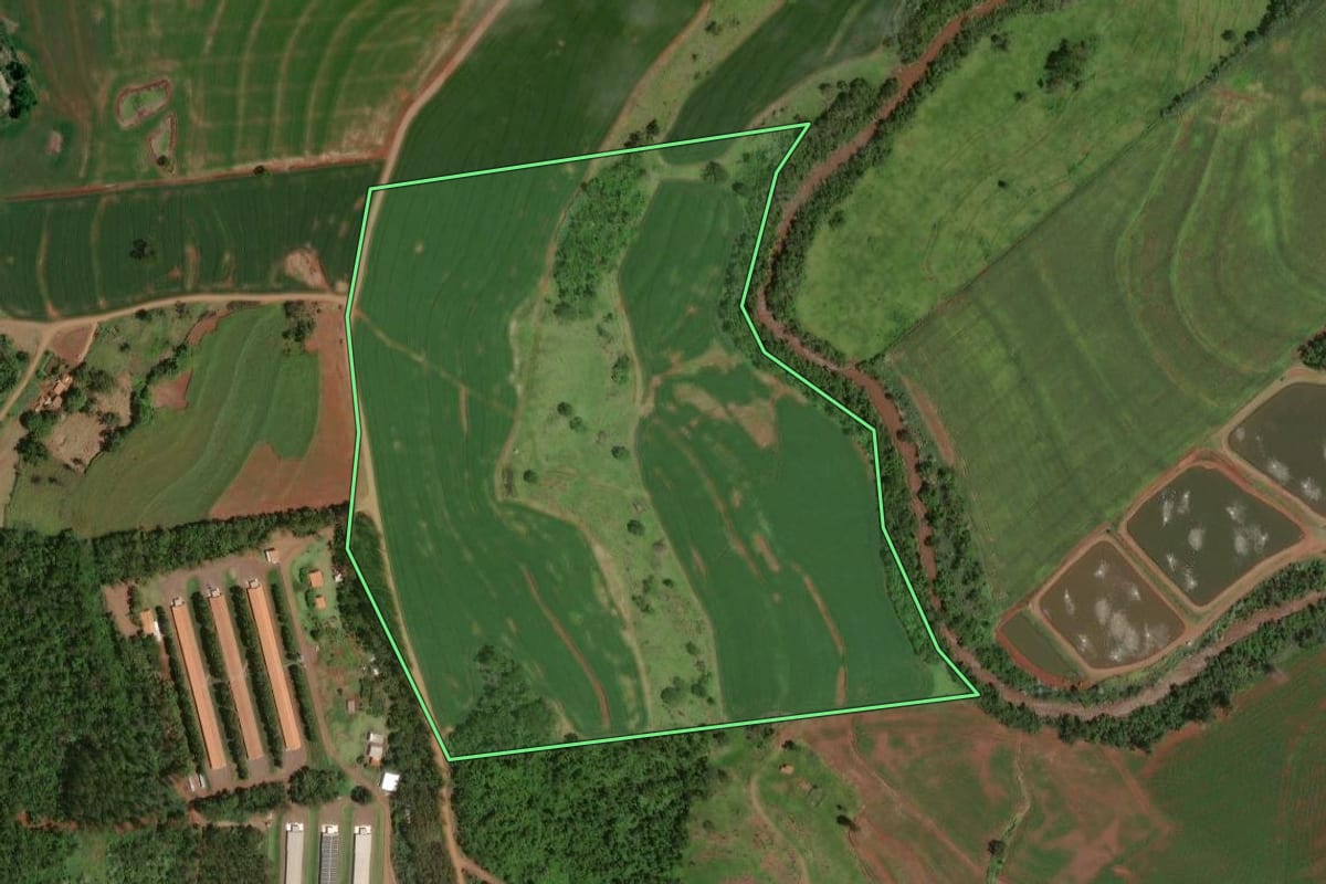 Imagem de satélite do imóvel rural em Formosa do Oeste (PR), com o contorno declarado no CAR desenhado por cima.