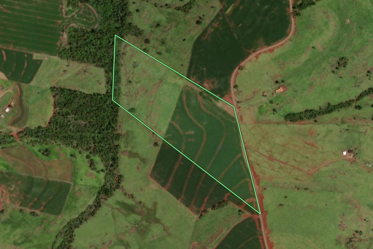 Imagem de satélite do imóvel rural em Formosa do Oeste (PR), com o contorno declarado no CAR desenhado por cima.