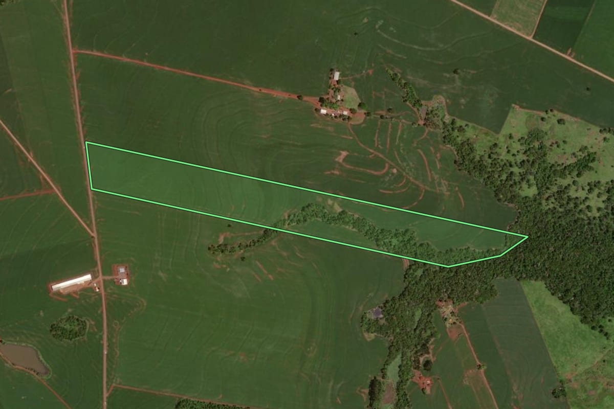 Imagem de satélite do imóvel rural em Formosa do Oeste (PR), com o contorno declarado no CAR desenhado por cima.