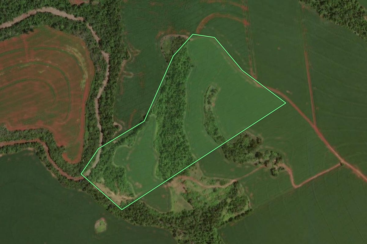 Imagem de satélite do imóvel rural em Formosa do Oeste (PR), com o contorno declarado no CAR desenhado por cima.