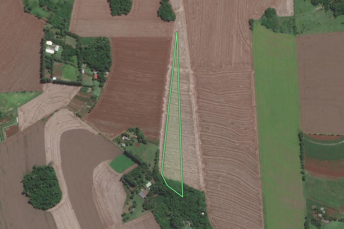 Imagem de satélite do imóvel rural em Foz do Iguaçu (PR), com o contorno declarado no CAR desenhado por cima.
