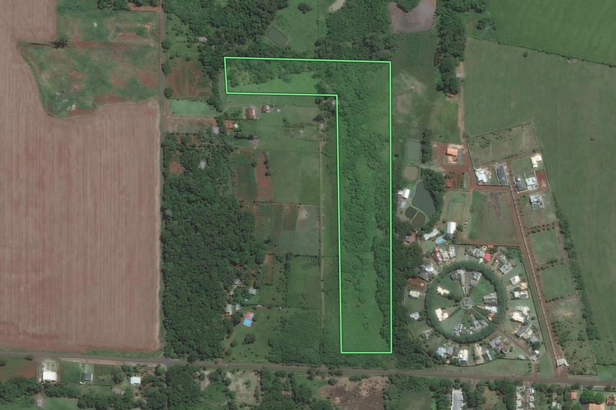 Imagem de satélite do imóvel rural em Foz do Iguaçu (PR), com o contorno declarado no CAR desenhado por cima.