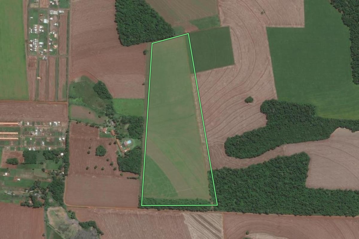 Imagem de satélite do imóvel rural em Foz do Iguaçu (PR), com o contorno declarado no CAR desenhado por cima.