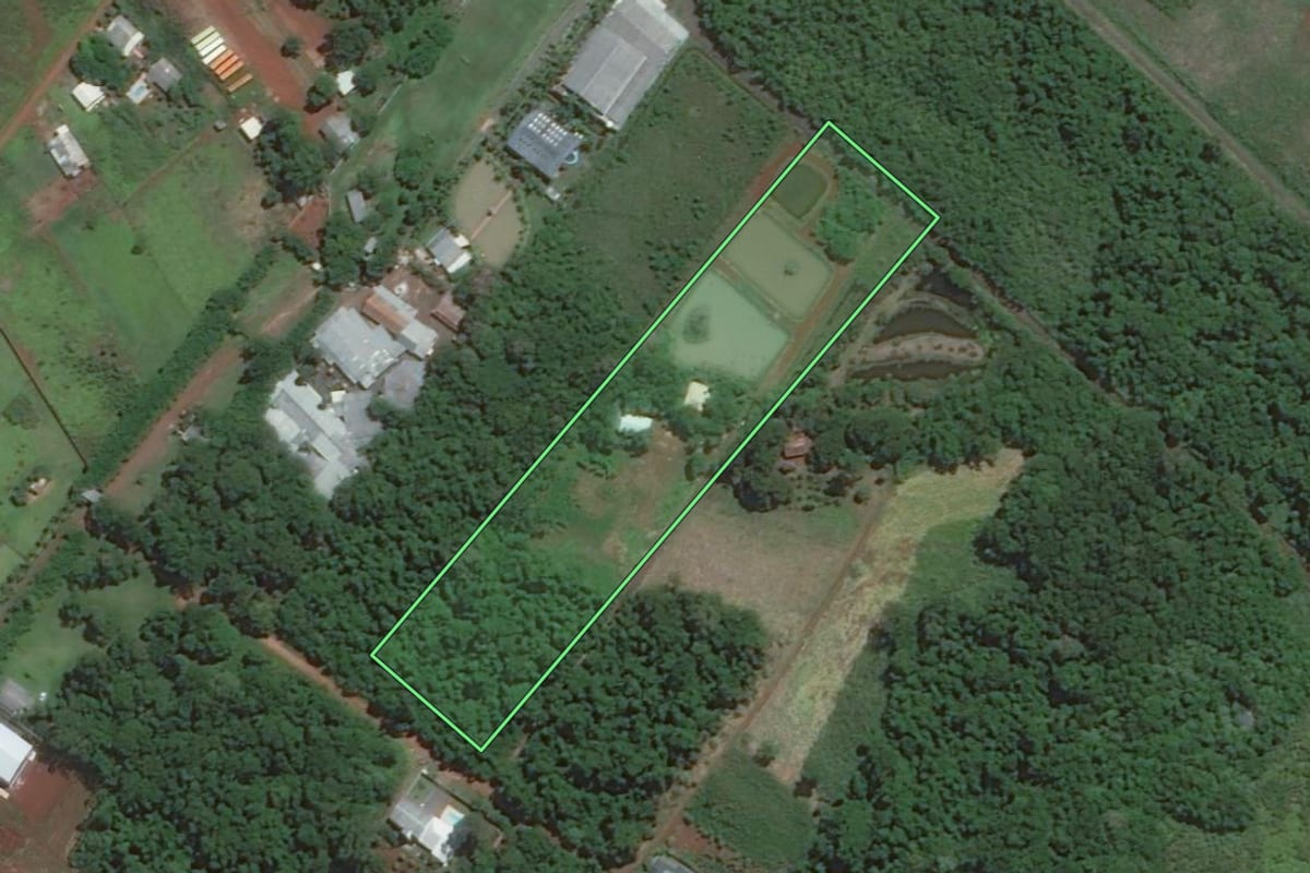 Imagem de satélite do imóvel rural em Foz do Iguaçu (PR), com o contorno declarado no CAR desenhado por cima.